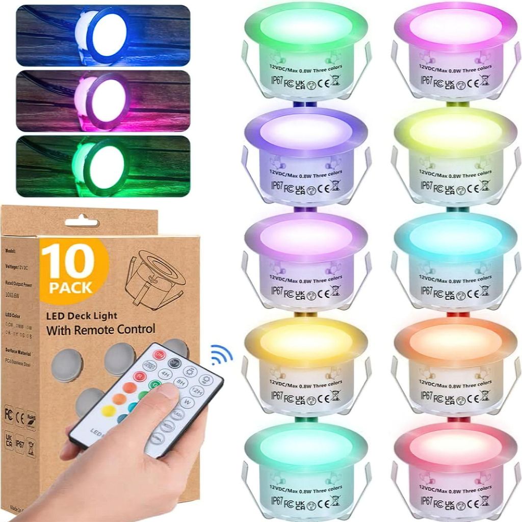 FORSMANO 10er Set RGB Einbaustrahler Led, 12V LED Deckleuchten, IP67 Wasserdicht, Edelstahl & PC, Außen & Innen, Ø42mm, Mehrfarbig, Energiesparend