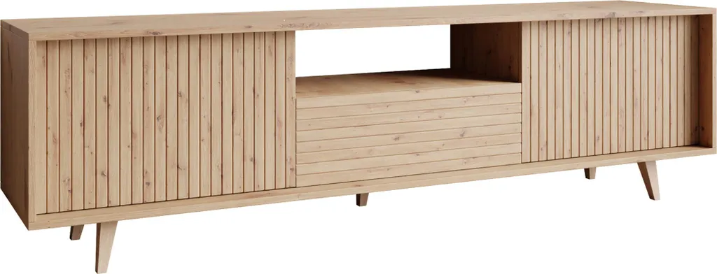 Banc TV en bois Diego 180 cm meuble de salon avec rangements intégrés