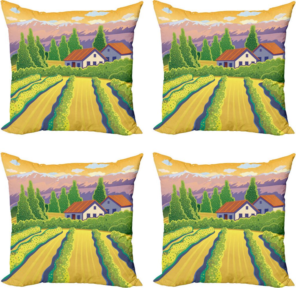 ABAKUHAUS Landhaus Kissenbezug Set (4 Stück), Vineyard Farm House, Moderner Doppelseitiger Digitaldruck, 45 cm x 45 cm, Mehrfarbig