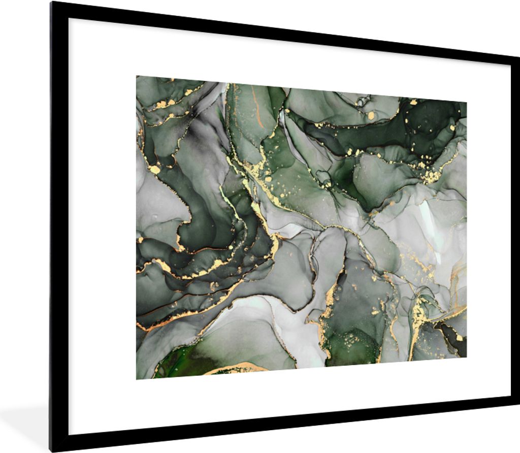 MuchoWow Gerahmtes Poster Luxus - Marmor - Grün 80x60 cm - Poster mit Schwarzem Bilderrahmen Wandposter Rahmen Foto Bilder - Schlafzimmer-Dekora...