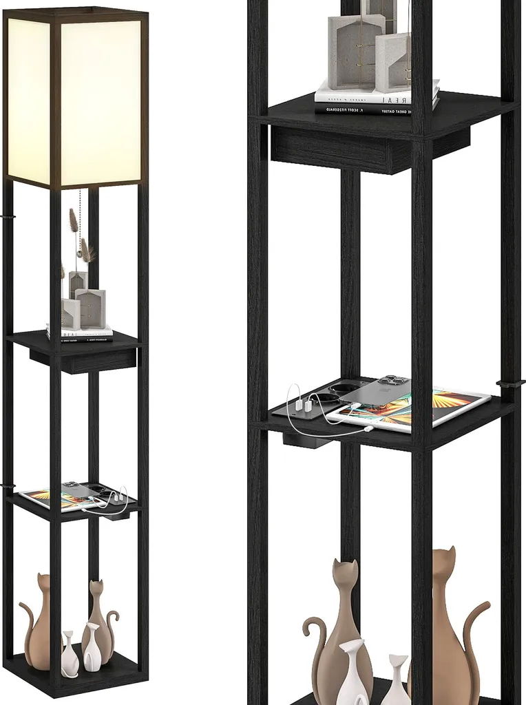 Lampadaire Gain de Place avec Rangement et Prise USB pour Petit Salon