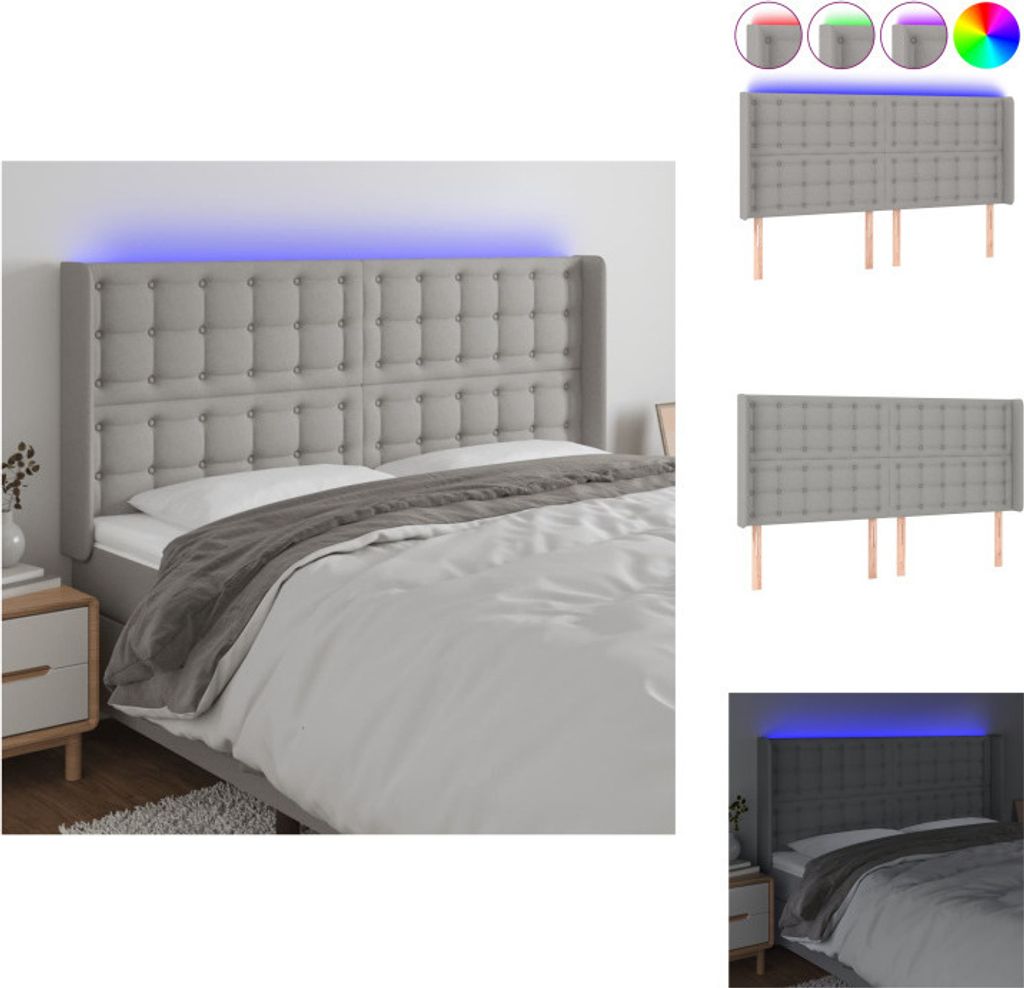 vidaXL LED Kopfteil Hellgrau 163x16x118/128 cm Stoff - Kopf- & Fußenden