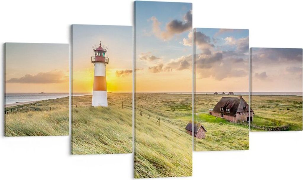 Bild auf Leinwand - Leinwandbild - Leuchtturm Meer - 125x70cm - Wand Bild - Wanddeko - Wandbilder - Leinwanddruck - Bilder - Kunstdruck - Wanddekor...