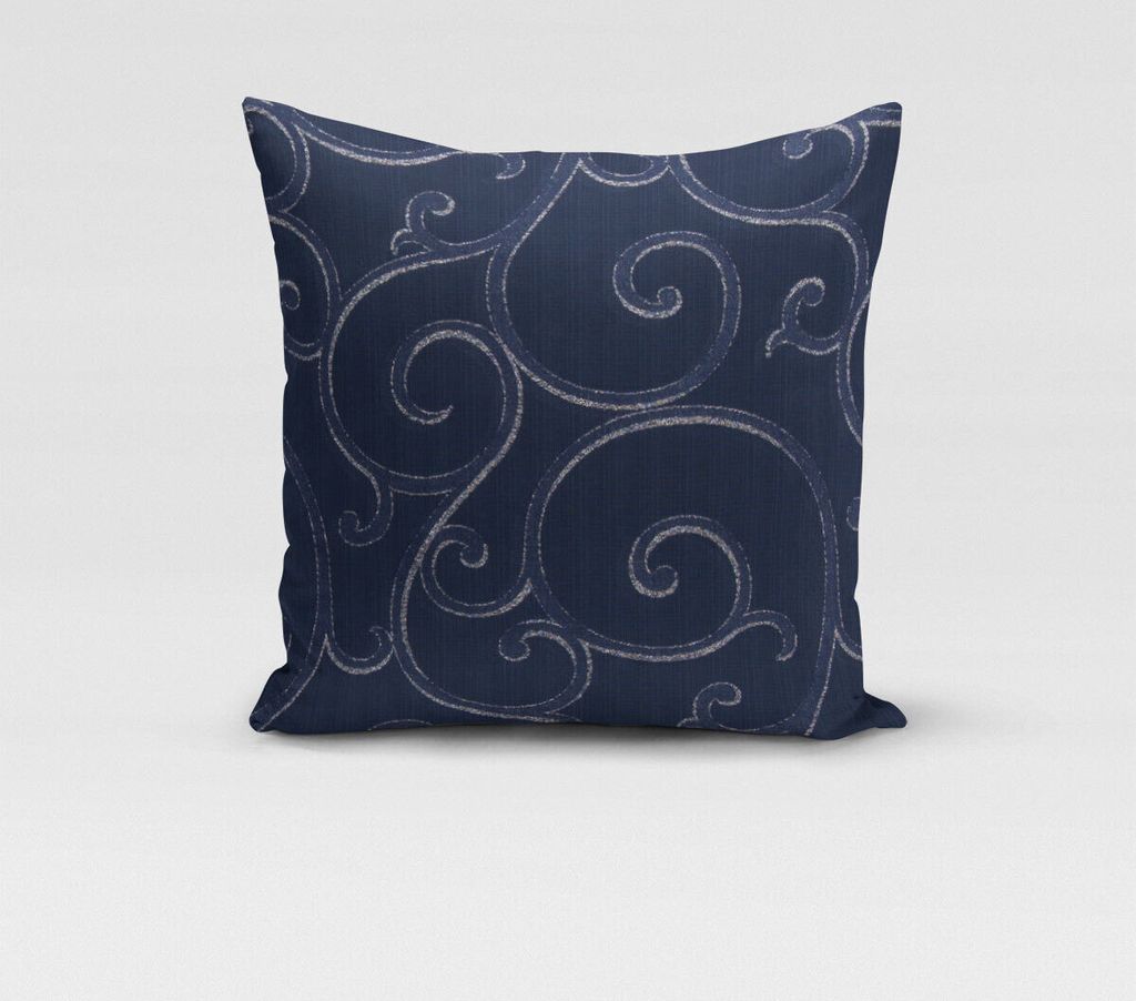SCHÖNER LEBEN. Kissenhülle Ornamente Schnörkel Polyester dunkelblau silb Größe 80x80cm (HxB) 80x80cm (HxB) Größe