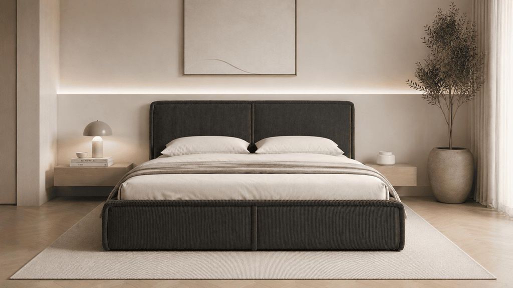 MOEBLO Polsterbett Bett 04 – Doppelbett mit Cord Bezug, Produktbild 