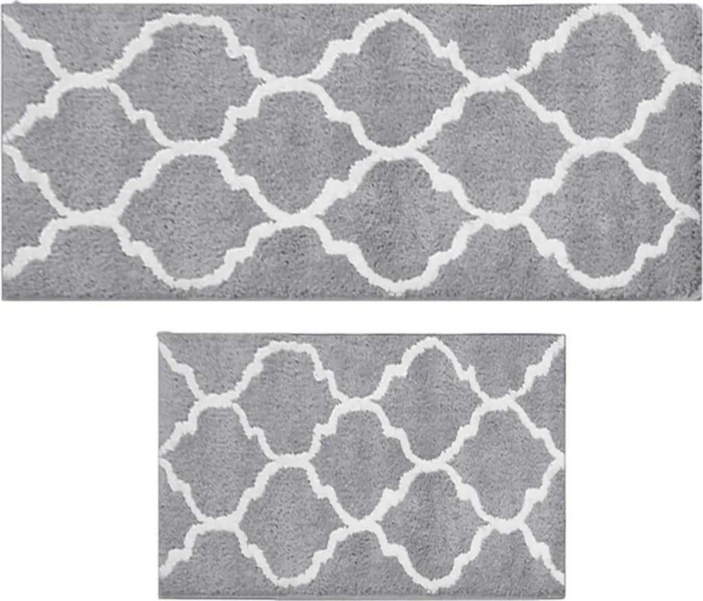 Tapis de bain en 2 parties microfibre gris antidérapant pour douche