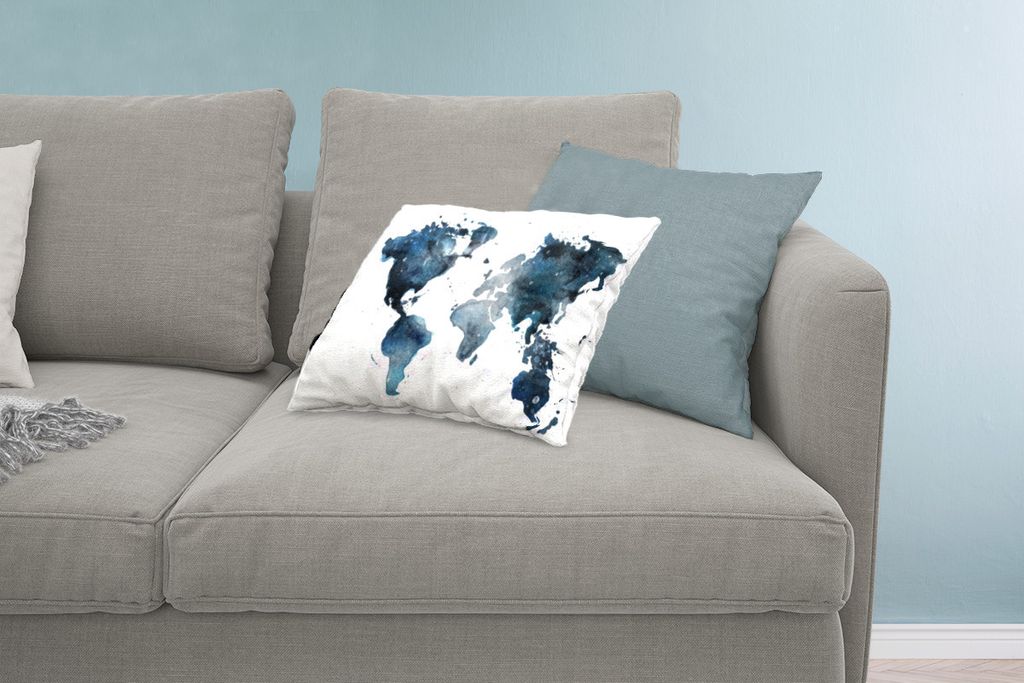 MuchoWow Zierkissen Sofakissen Wohnzimmer Dekokissen 60x40 cm Weltkarte - Blau - Abstrakt - Kopfkissen - Polster mit Foto