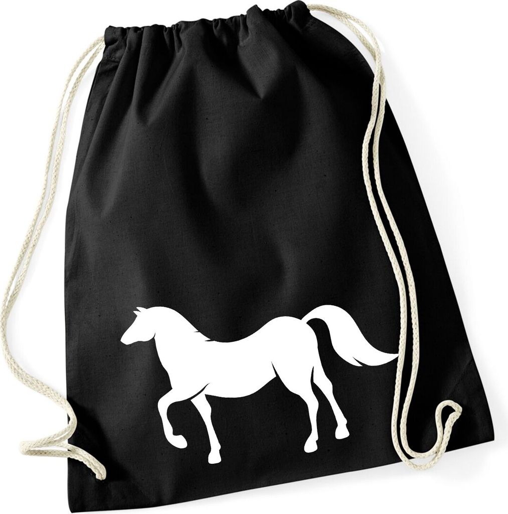 Huuraa Turnbeutel Pferd Silhouette 12 Liter Black Baumwolle Rucksack Geschenkidee