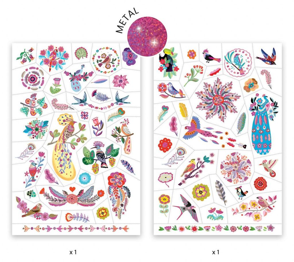 Bunt gefärbte Vogel-Tattoos, Djeco Produktbild 