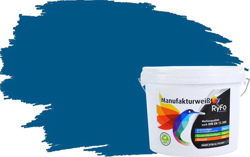 RyFo Colors Bunte Wandfarbe Manufakturweiß Capriblau 3l - weitere Grau Farbtöne und Größen erhältlich, Deckkraft Klasse 1, Nassabrieb Klasse 1