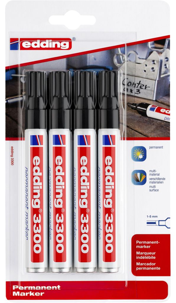 edding 3300 Permanentmarker schwarz (4er Blister) Produktbild 