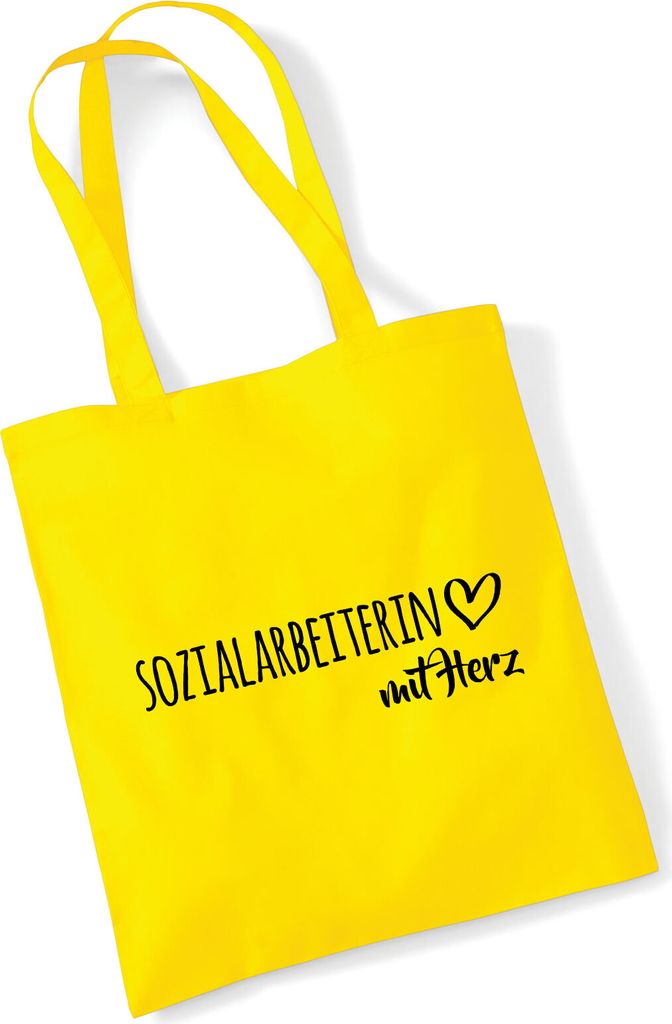 Huuraa Jutebeutel Sozialarbeiterin mit Herz 10 Liter Yellow Baumwolle Tasche Geschenkidee