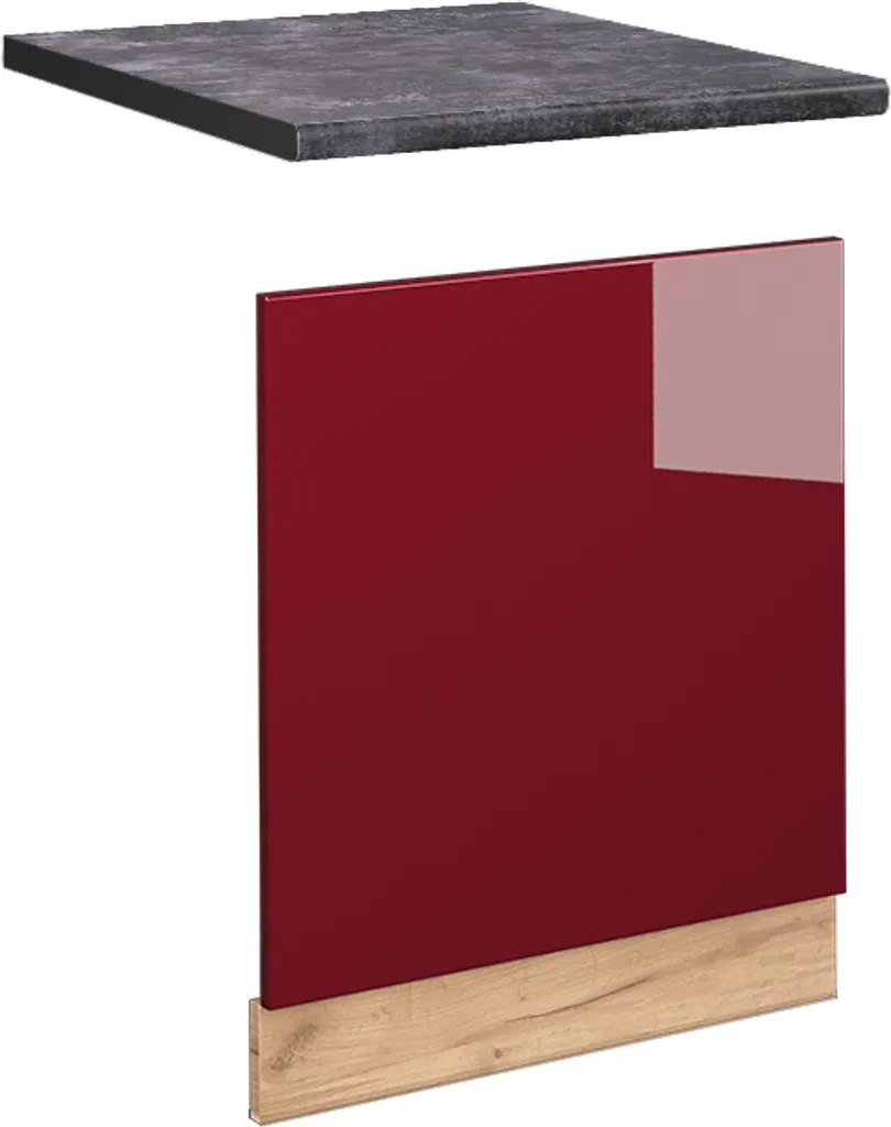 Vicco Pannello frontale Fame-Line, 60 cm , PT Antracite, Rosso bordeaux lucido/Quercia dorata