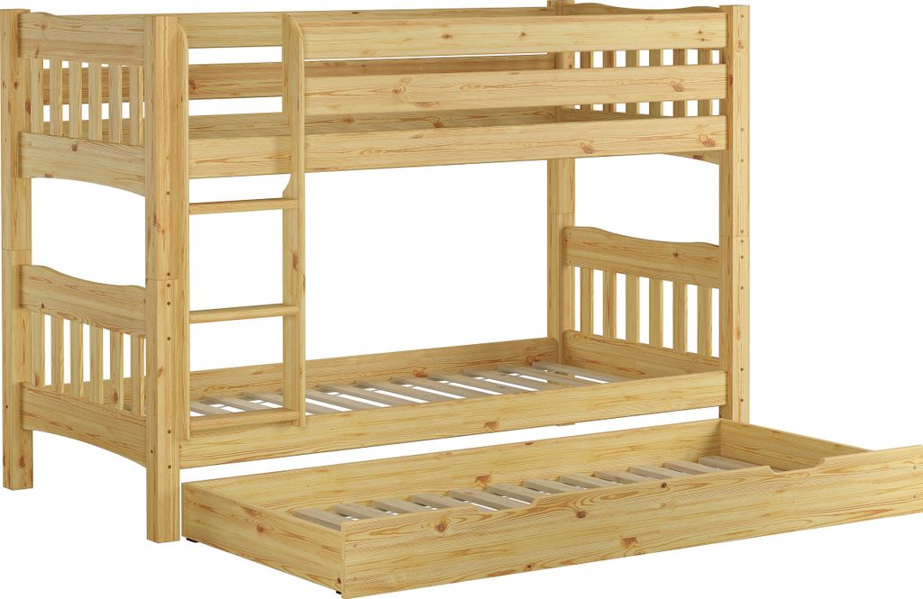 Etagenbett Kiefer Massivholzbett 90x200 Stockbett Hochbett Zubehör wählbar V-60.15-09Ni70 Rollrost und Gästebettkasten inkl.
