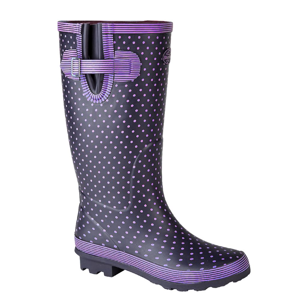 Stormwells Damen Gummistiefel mit Punktemuster DF1539 (40 EU) (Marineblau mit Mauve-Punkten)
