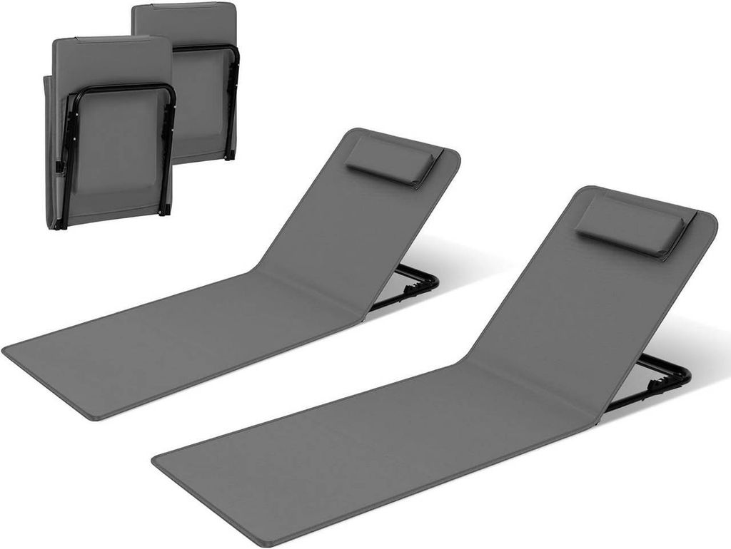 WOLTU Strandmatte, Strandliege klappbar, mit Kopfkissen Staufach : Dunkelgrau 2 Farbe: Dunkelgrau Stückzahl: 2