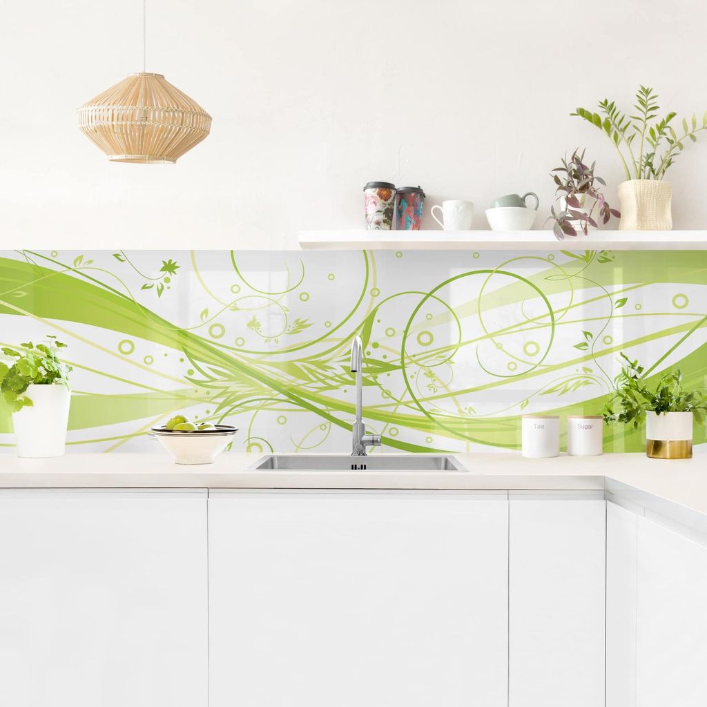 Küchenrückwand Muster selbstklebend - 0.35 mm Wandpaneel wasserfest Design grün Spritzschutz fugenlos
