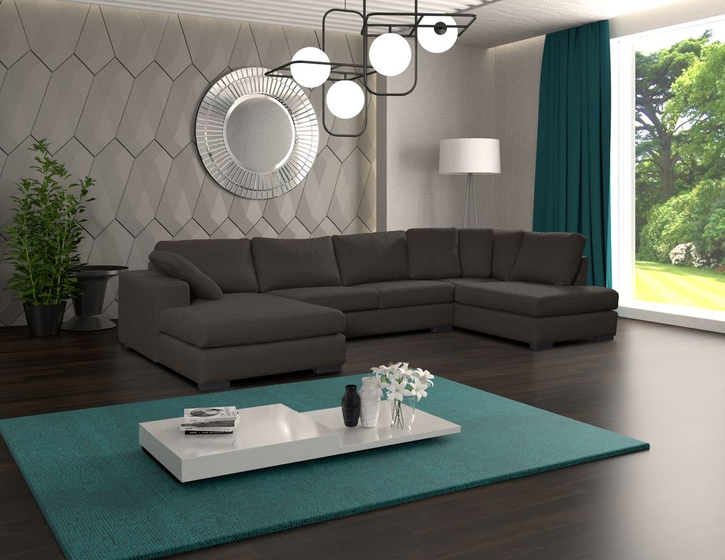 sesto senso Große Moderne Couch 204x366 cm - Stilvolles Ecksofa mit Rückenkissen - Aus hochwertigem Stoff - Wohnzimmersofa - Rechte Variante - St...