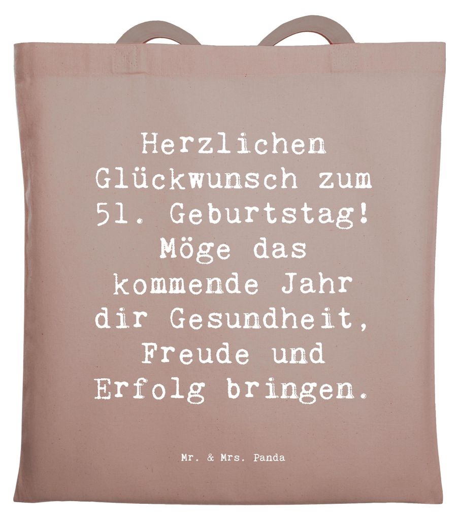 Mr. & Mrs. Panda Einkaufstasche Spruch 51. Geburtstag Freude - Braun Pastell - Geschenk, Stoffbeutel, Meilenstein, herzerwärmender, Geburtstagsges...