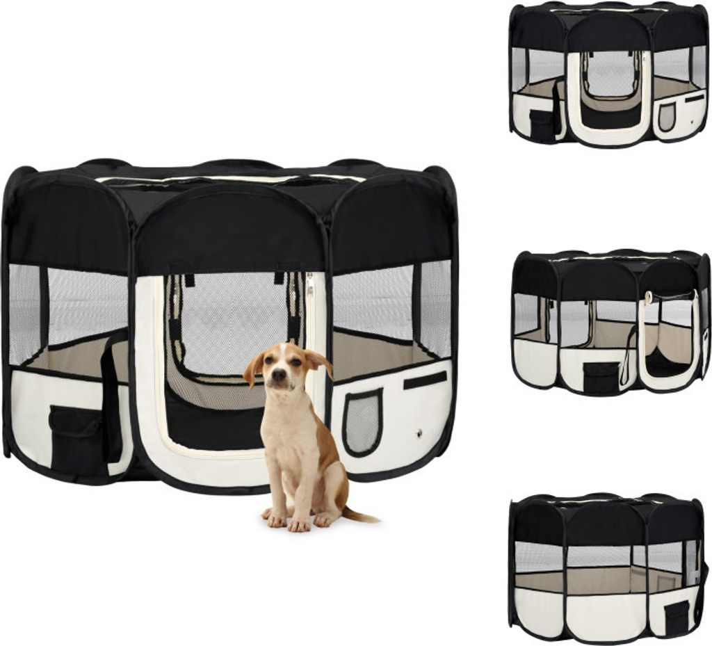 vidaXL Faltbarer Welpenlaufstall mit Tragetasche Schwarz 110x110x58 cm - Hundezwinger & -ausläufe