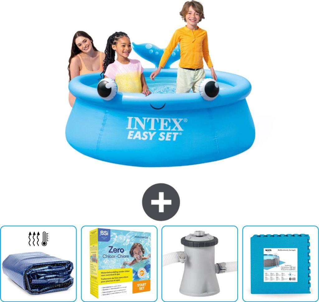 Intex runder aufblasbarer Easy Set-Pool – 183 x 51 cm – Blau – Wal – im Lieferumfang enthalten Sonnensegel - Wartungspaket - Filterpumpe f...