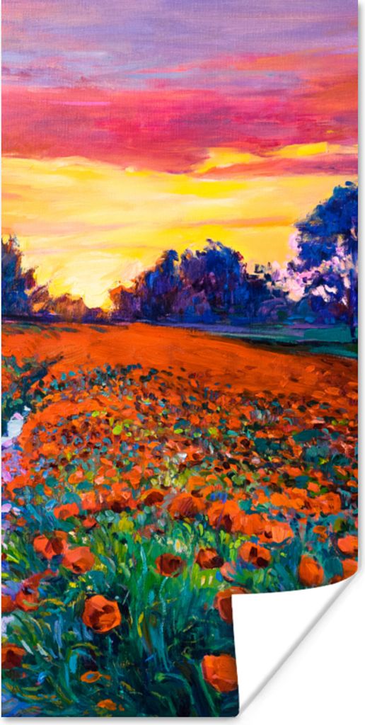 MuchoWow Poster Malerei - Natur - Blumen - Ölfarbe 80x160 cm - Kinderzimmer
