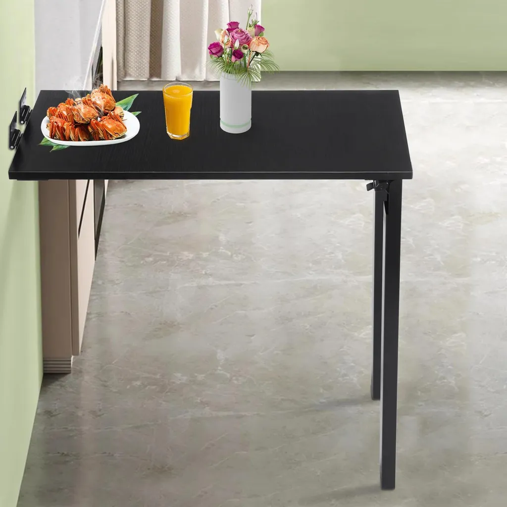 Table rectangulaire pliante murale noire - Mobilier gain de place - 2