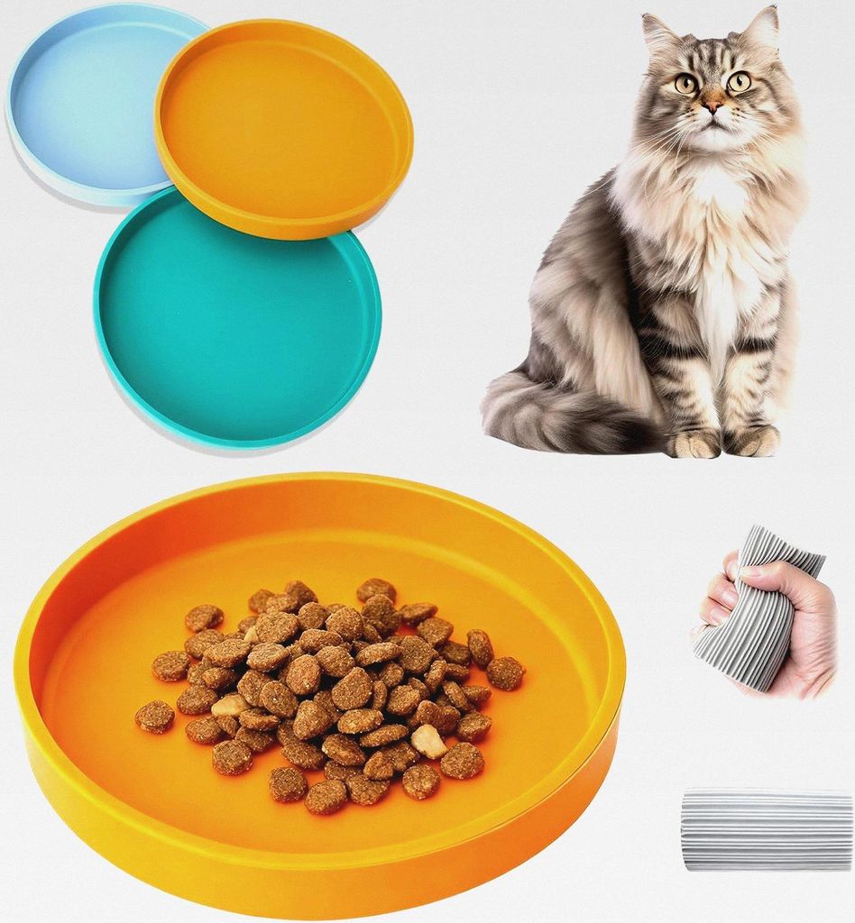 Futternapf Katze Silikon 3er Set 18cm, Katzennapf Flach & Katzennapf Silikon, Katzen Teller, Fressnapf Katze, Rutschfest & Leicht zu Reinigen mit R...