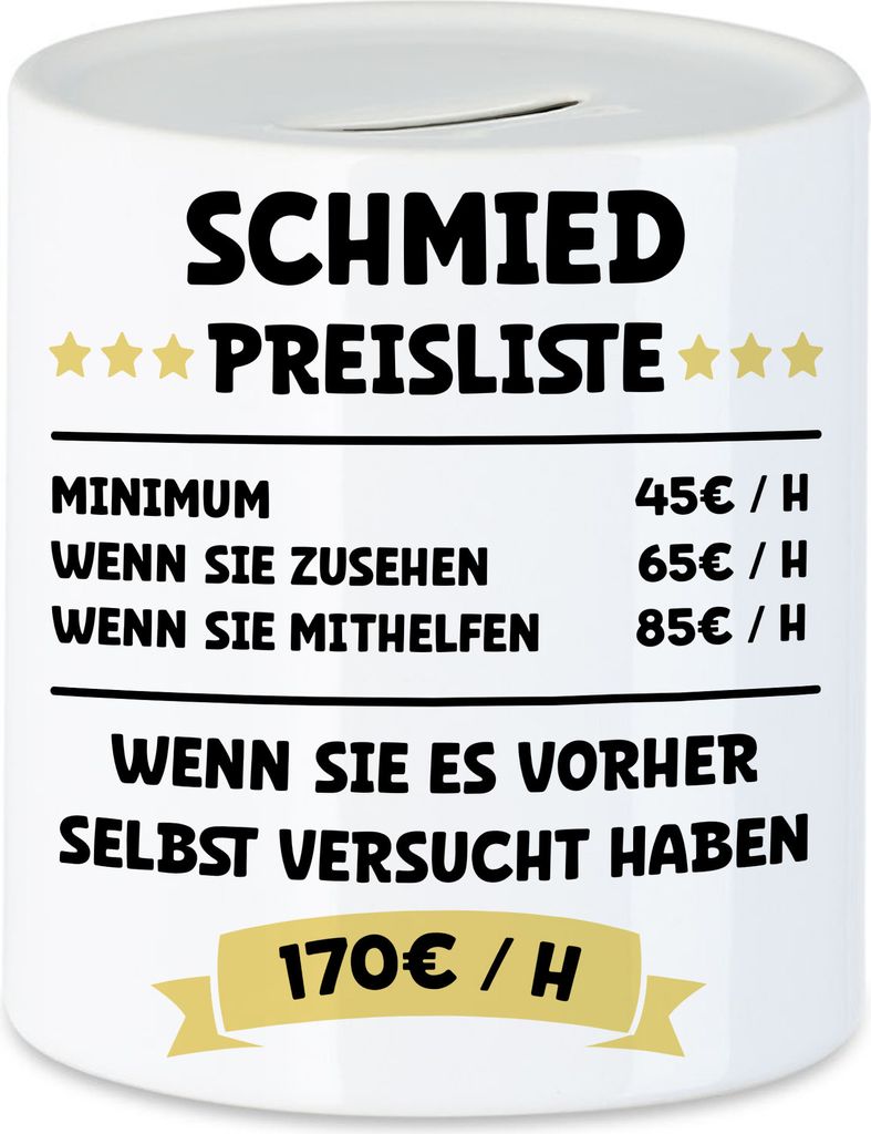 Schmied Preisliste Spardose Metallbauer Metall Werkzeug Nägel Hufeisen Gitter Schmuck Hände Job Beruf Arbeit