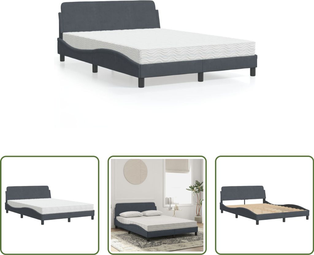 The Living Store Bett mit Matratze Dunkelgrau 120x200 cm Samt