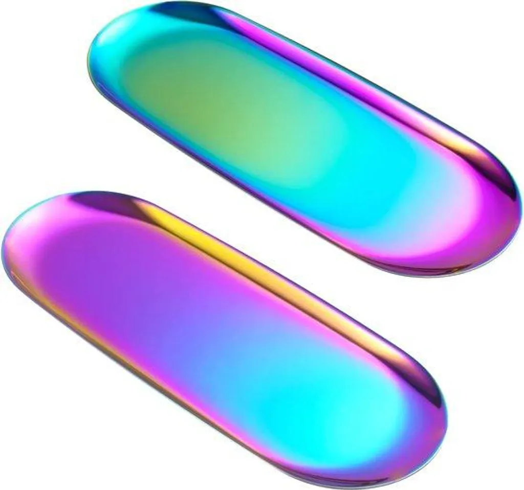 Bac de rangement ovale décoratif en acier irisé multicolore de 30 cm