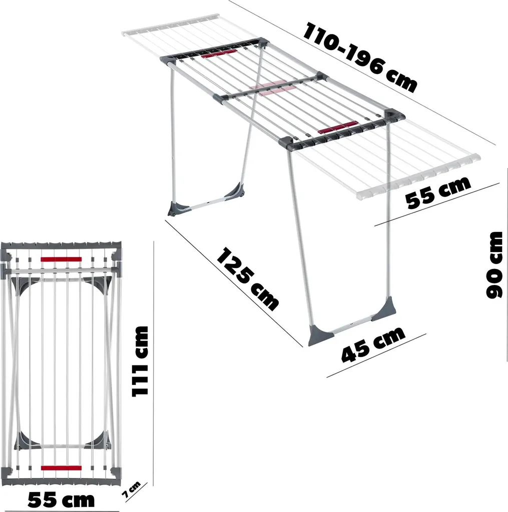Séchoir à linge télescopique stable 196 cm - Étendoir à linge sur pied