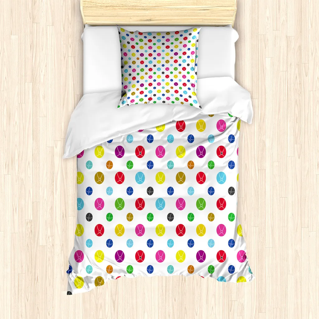 ABAKUHAUS Set copripiumino colorato per letti singoli, palline piccole e grandi, antiacaro, adatto a chi soffre di allergie, con federa, 135 cm x 200 cm - 80 x 80 cm, multicolore