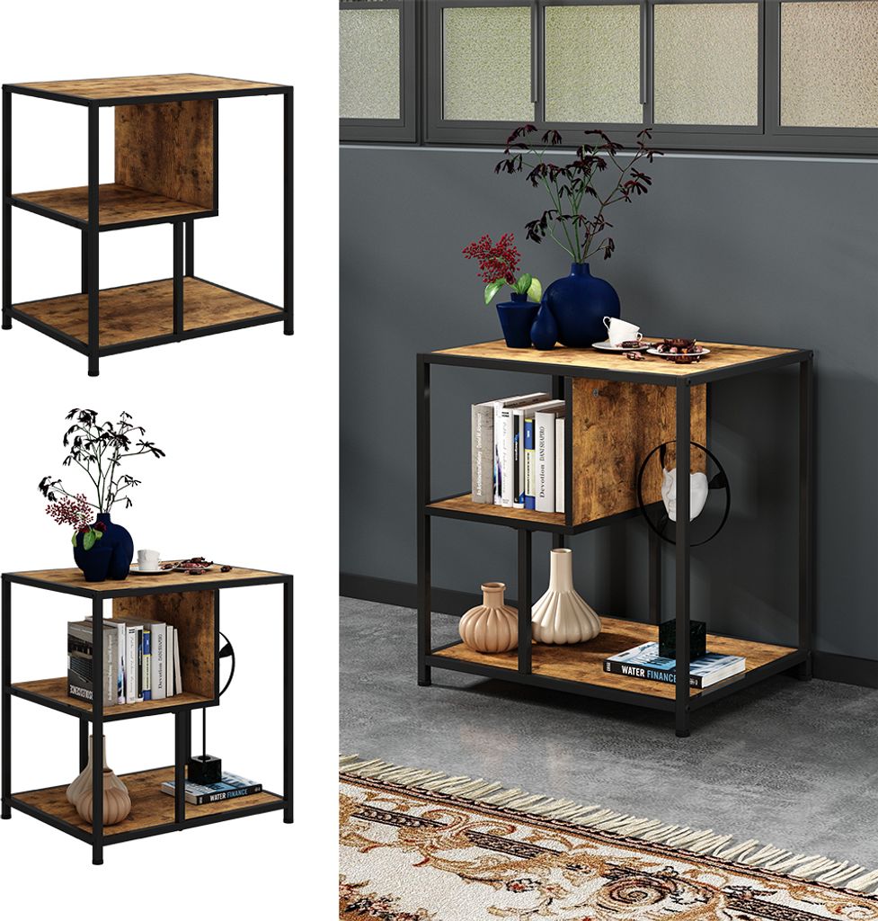 Mensola Rotonda Fyrk In Rovere Rustico E Nero - Libreria Da Parete 55x55 Cm - Foto 2