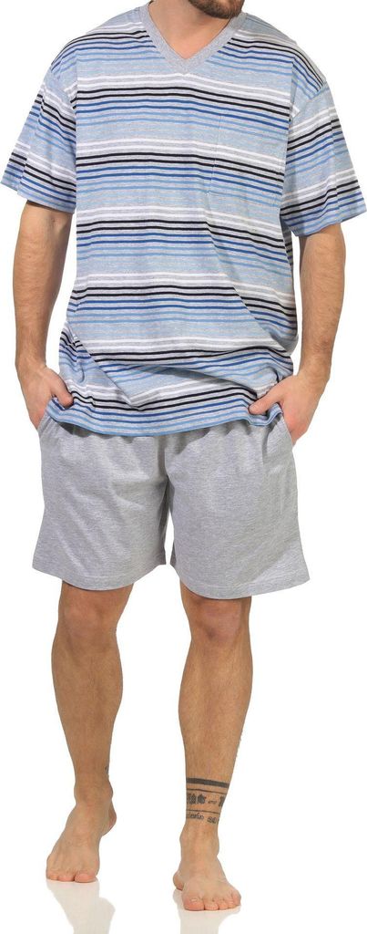 Herren Schlafanzug kurzarm Shorty Pyjama in toller Streifenoptik - 112 105 90 746 ; grau , 50