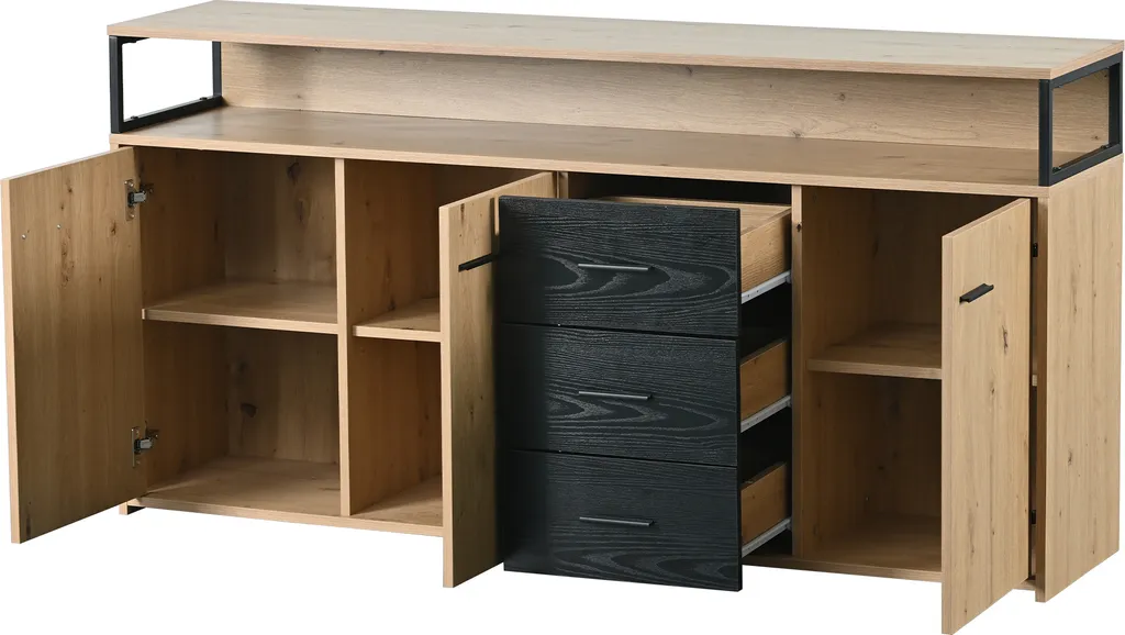 Commode 3 tiroirs avec étagères réglables en chêne massif de 150 cm - 10