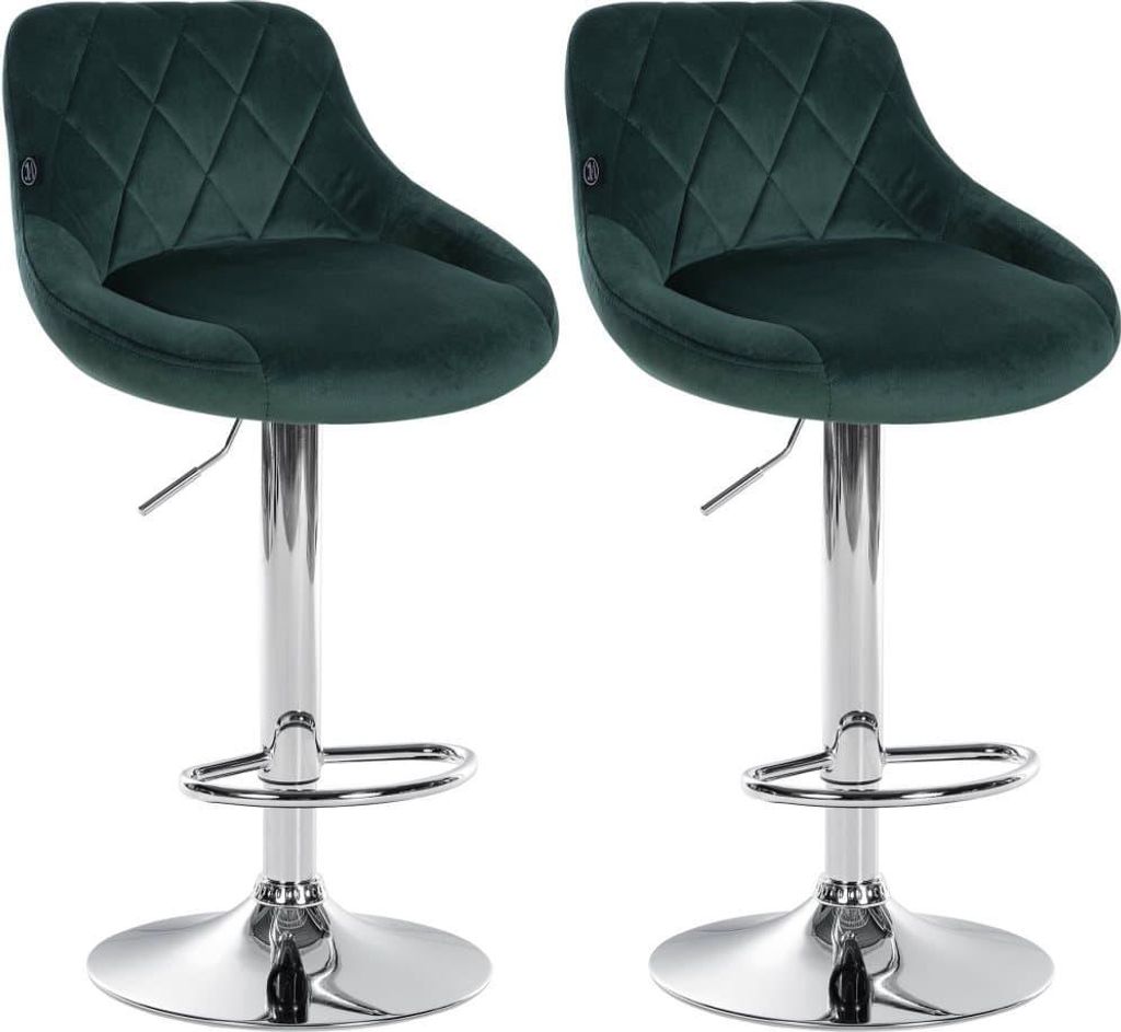 2-teiliges Set aus Samt-Barhockern – Barhocker – höhenverstellbar | Farbe: dunkelgrün | Grundfarbe: Chrom