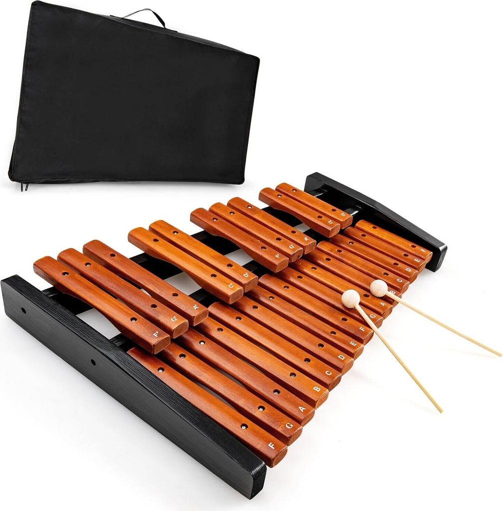 KOMFOTTEU Xylophon 25 Noten Holz, Glockenspiel mit 2 Schlägel, Handpercussion Schlaginstrument inkl. Tragetasche, Musikinstrument für Kinder Erwa...