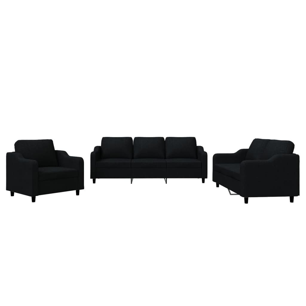 "SALE 2026"3-tlg. Sofagarnitur - elegantes Design - Couchgarnitur/Wohnzimmer - mit Kissen Schwarz Stoff - 78x77x80cm - Klassische Sofas DEMöbel586383
