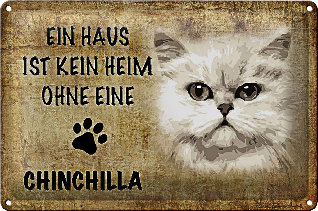 Blechschild Spruch 40x30cm chinchilla Katze ohne kein Heim
