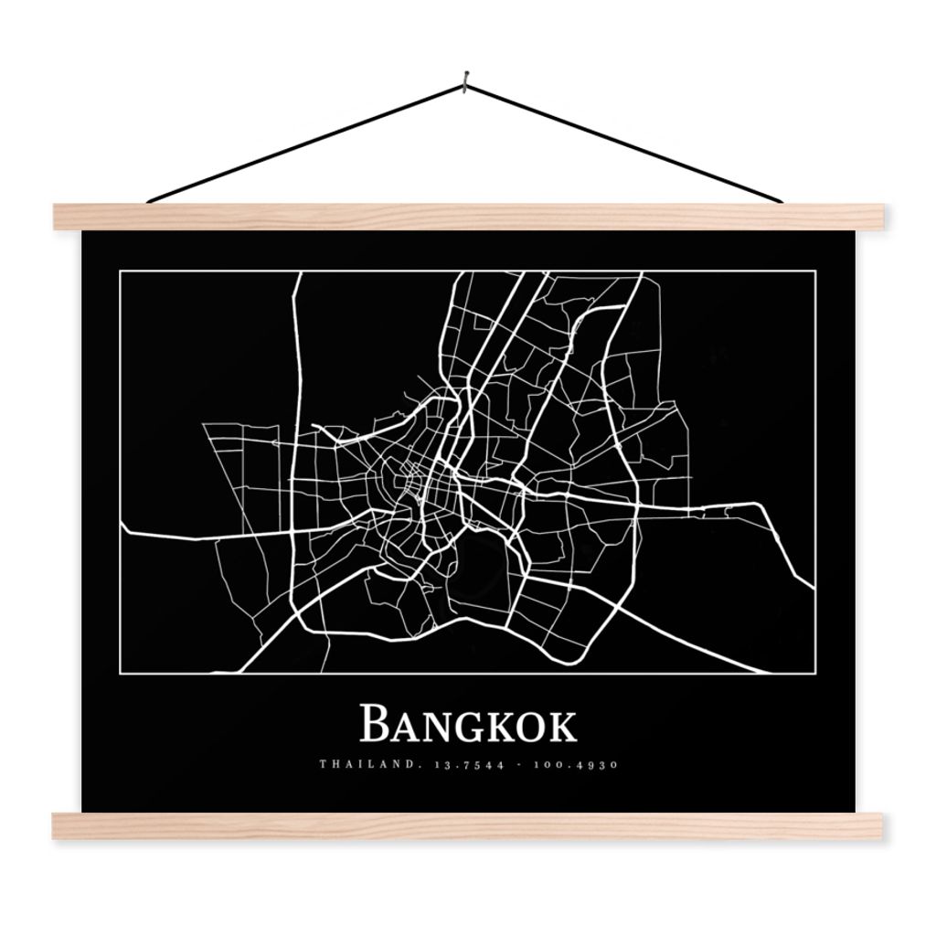 MuchoWow Textilposter Bangkok - Karte - Stadtplan 60x45 cm mit holzfarbenen Rahmen - Bild
