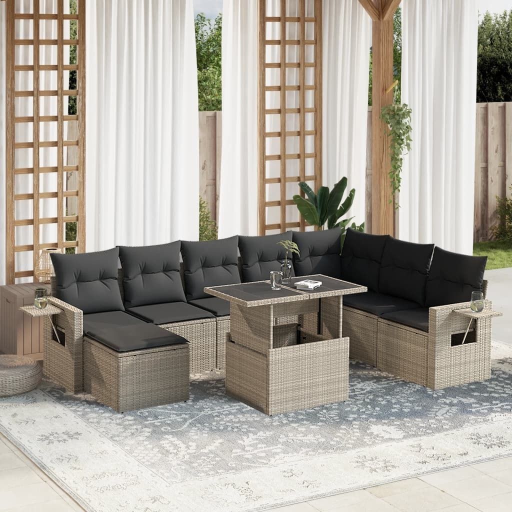 Maison Exclusive - 9-tlg. Garten-Sofagarnitur mit Kissen Hellgrau Poly Rattan