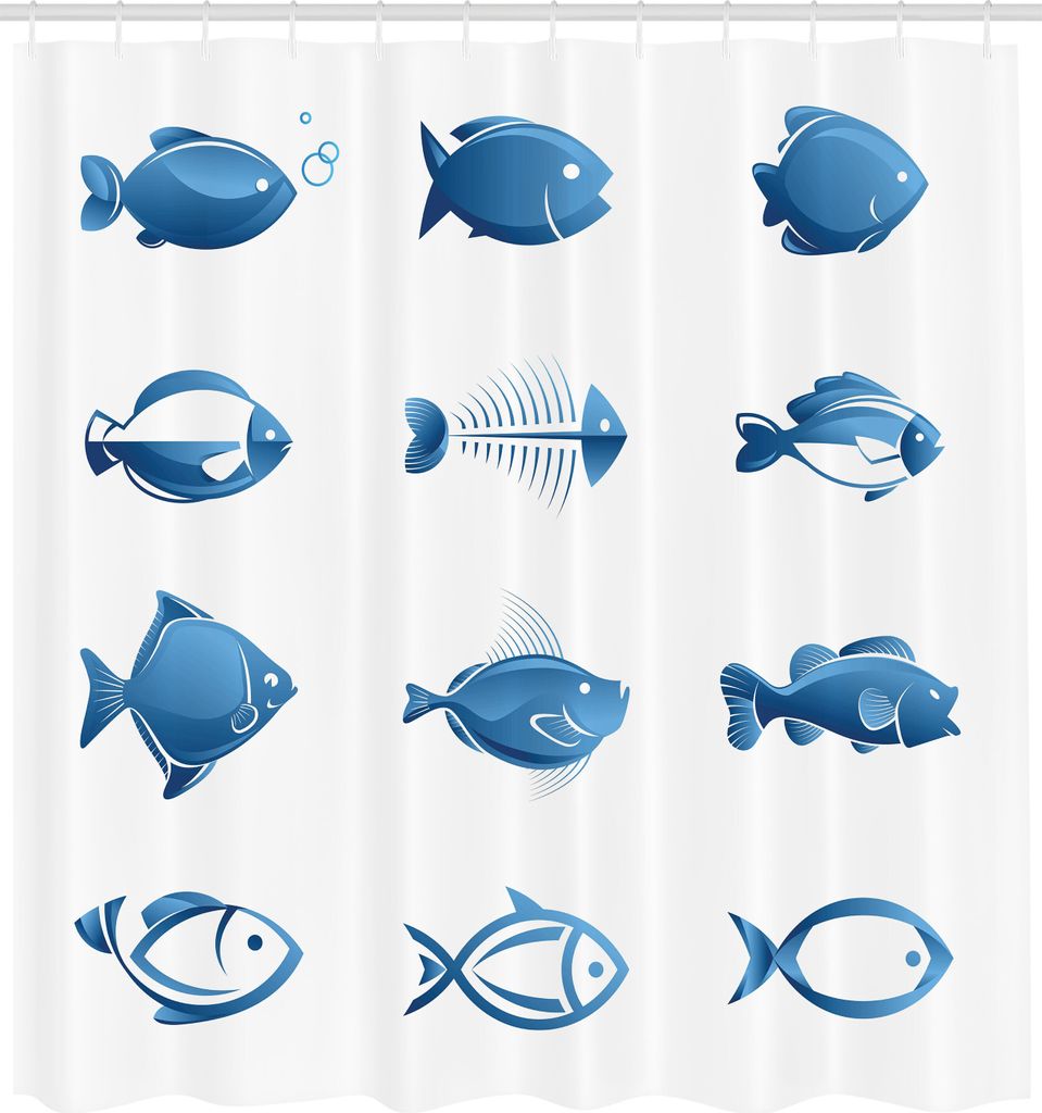 ABAKUHAUS Fisch Duschvorhang, Reihe von Fisch-Silhouetten Meereslebewesen Sea Ocean Verwandte Bilder Muster Fischgräten, Stoffliches Gewebe Badezi...