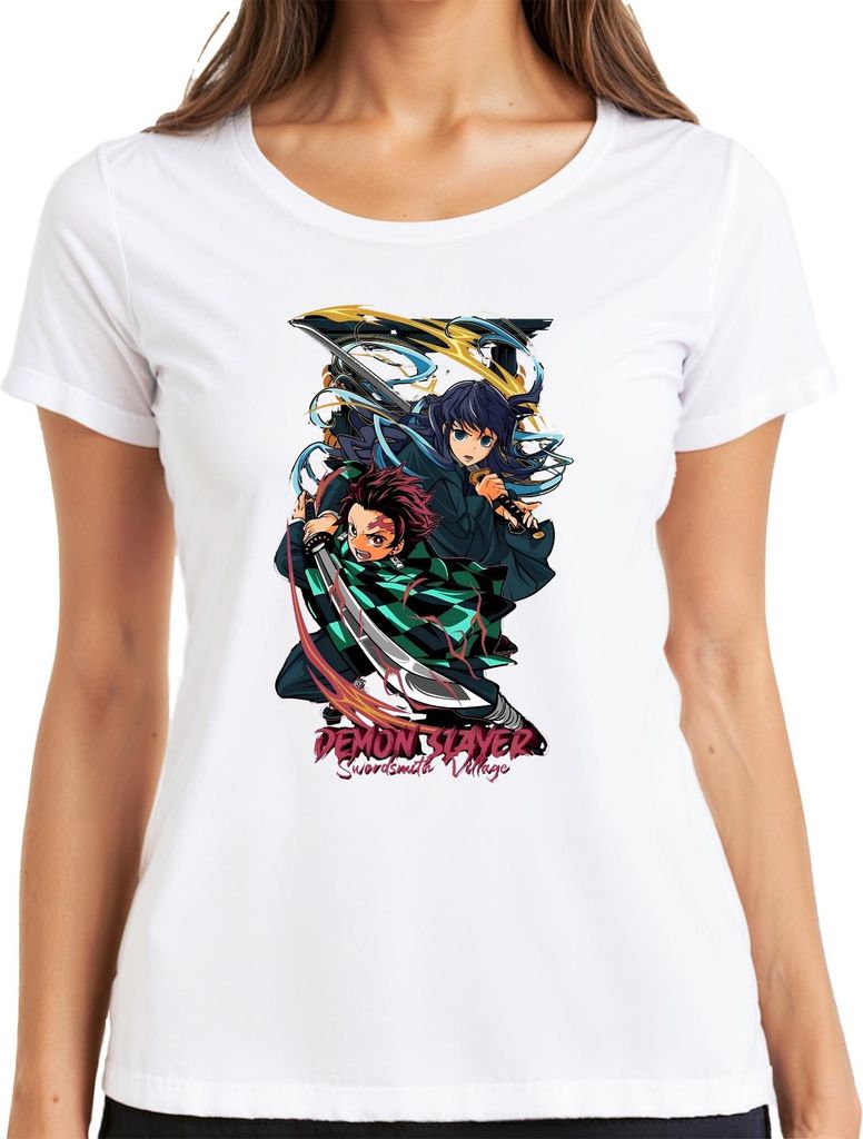 Demon Slayer Swordsmith Village Tanjiro Schwert Anime Geschenk Damen T-Shirt, Weiß, M