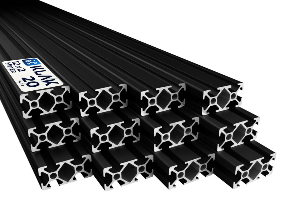 KLAK 20/40 - Aluprofil 12 Stück 20x40mm 2m System-, Montage-, Konstruktionsprofil Nut 6 schwarz