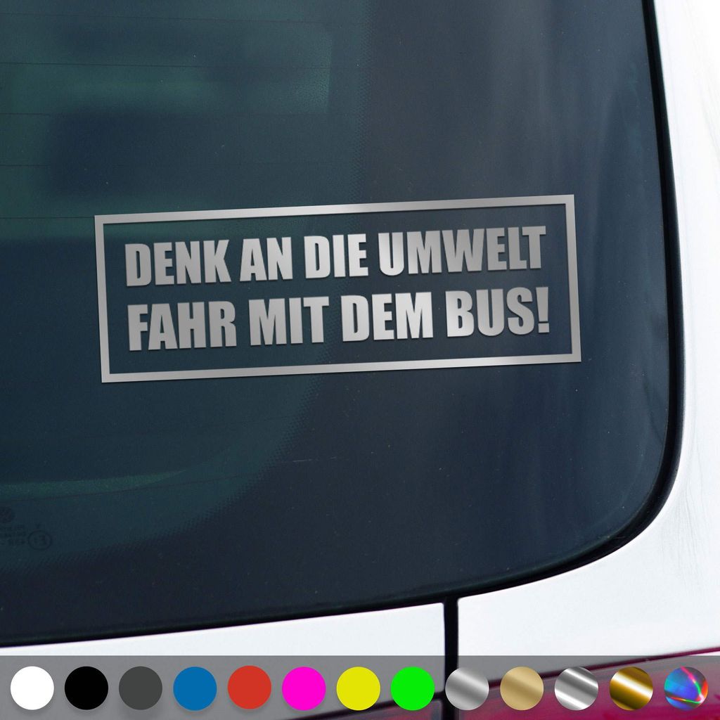 PantherPixel Fahr Mit Dem Bus Aufkleber Reisen Denk An Die Umwelt Sticker Auto Geschenkidee Farbe Silber