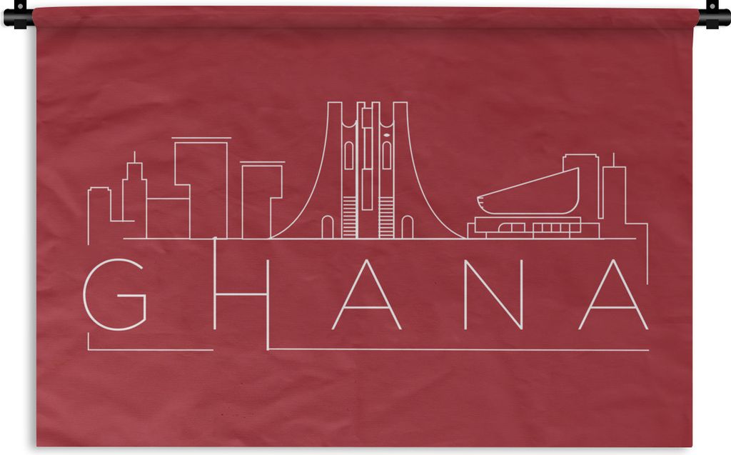 MuchoWow Wandteppich Wandbehang Skyline "Ghana" auf rotem Hintergrund 120x80 cm Tapisserie Dekoration Wandtuch - Wanddekorationen - Wandtücher