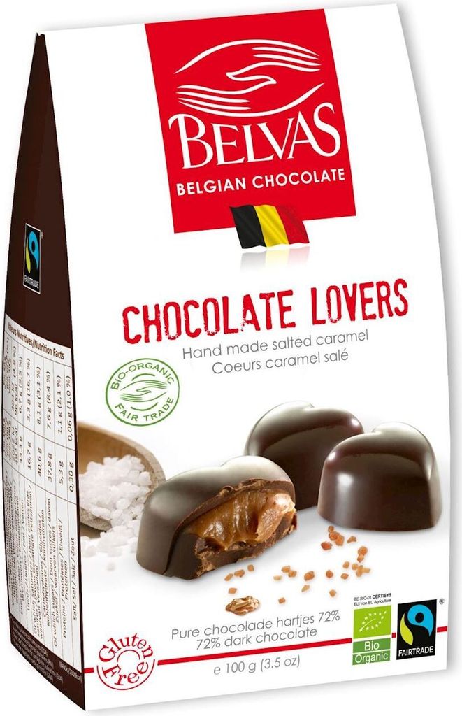 BELGICKÉ SRDCE ČOKOLÁDY S KARAMELOM A MORSKOU SOĽOU FAIR Obrázok produktu 