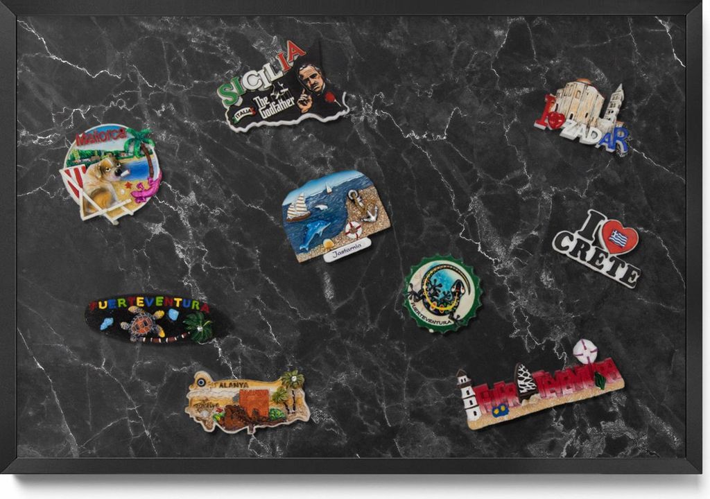 Magnetwand 60x40 cm – Schwarzer Rahmen – Eleganter Schwarzer Marmor – Magnettafel, Memoboard – Wandmontage, Büro