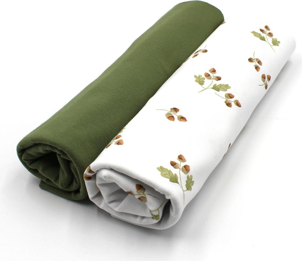 Stoffpaket 0,5m Jersey + 0,5m Bündchenstoff Meterware zum Nähen von Kinderkleidung Kinderstoff 100 Jerseystoff Set 64 Haselnuss-Zweige